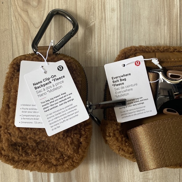 ❤️ Lululemon Everywhere Bag & Nano Clip-On Fleece Backpack Burnt Caramel NWT - Picture 4 of 6